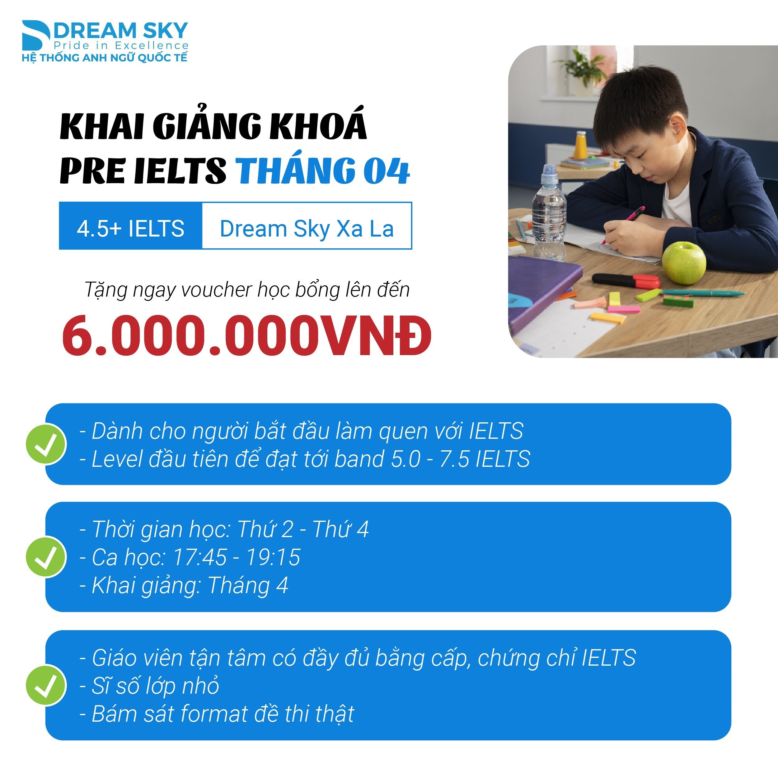 TUYỂN SINH HỌC VIÊN LỚP PRE-IELTS TẠI DREAM XA LA