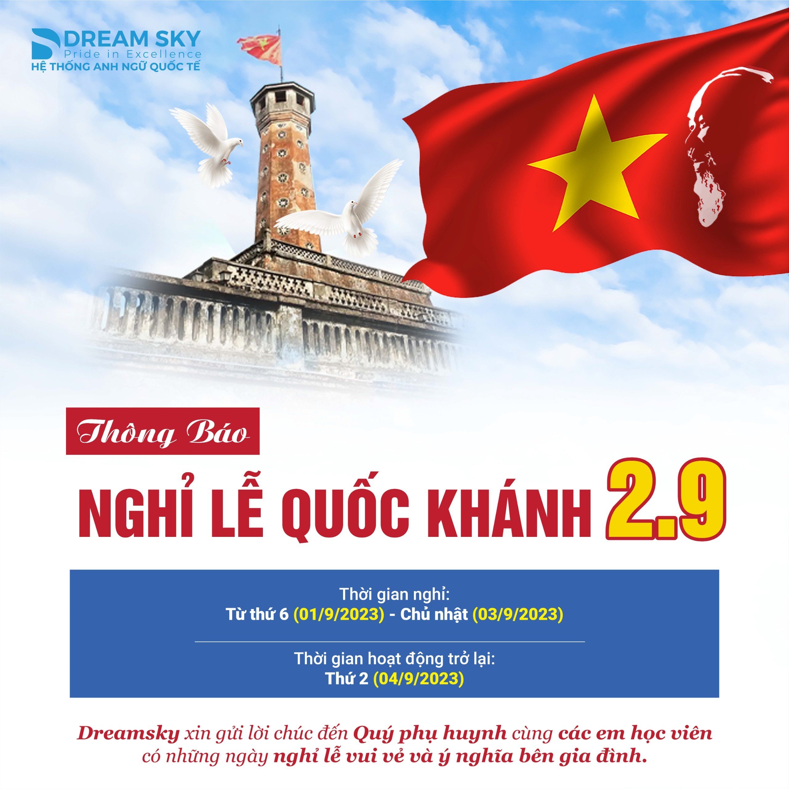 THÔNG BÁO NGHỈ LỄ QUỐC KHÁNH 2/9