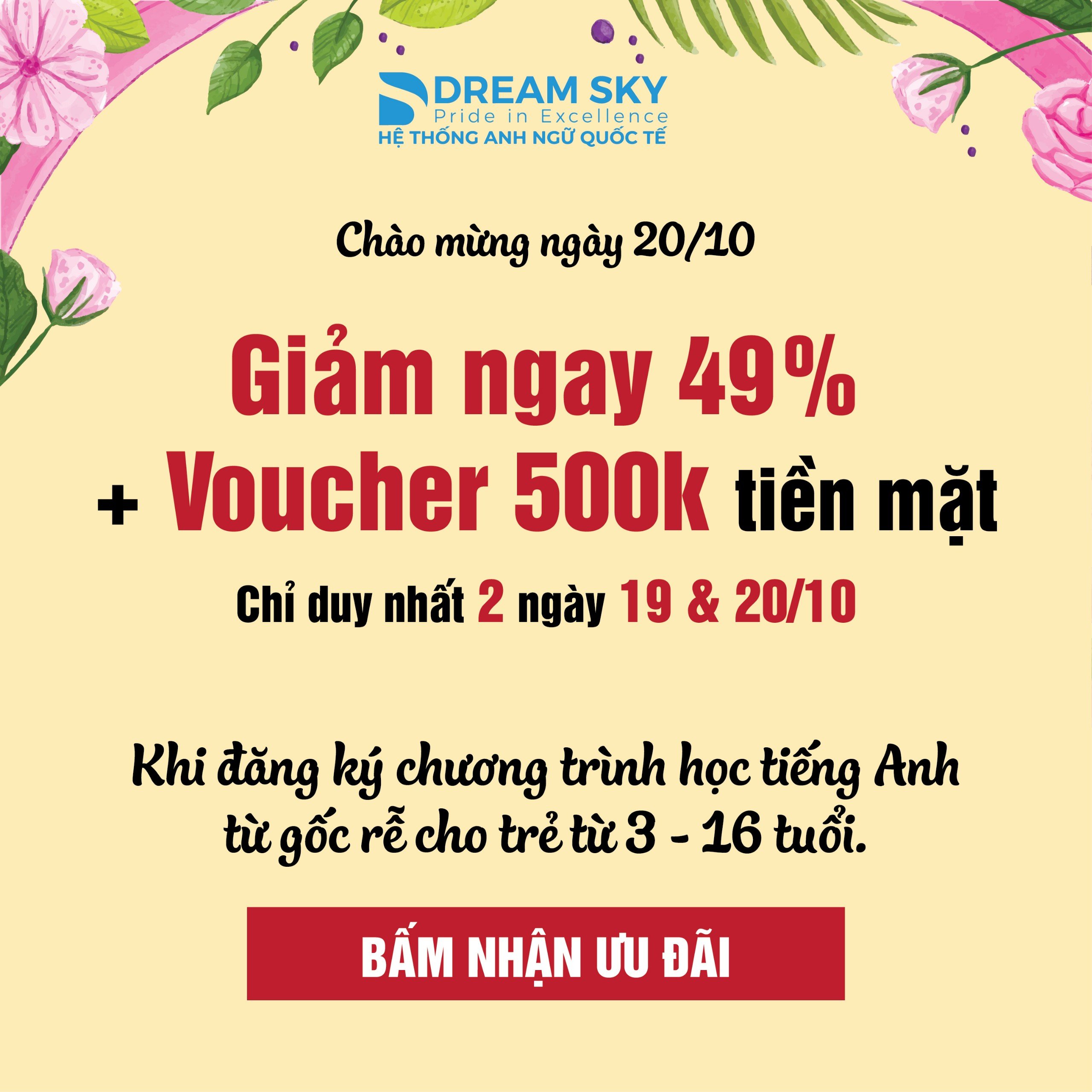 ƯU ĐÃI RIÊNG CHO CÁC CON 3–16 TUỔI TRỪ THẲNG VÀO HỌC PHÍ LÊN ĐẾN 49%