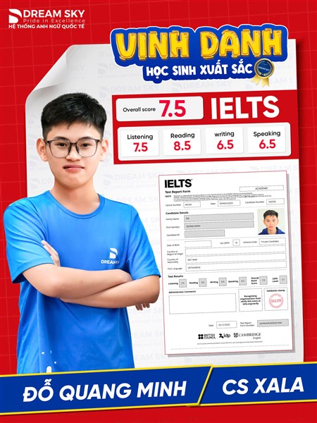 Vinh danh học viên xuất sắc Đỗ Quang Minh (Ielts 7.5)