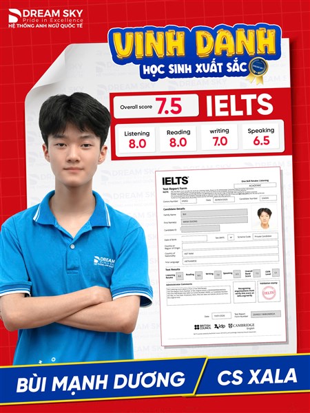 Vinh danh học viên Bùi Mạnh Dương (lớp 80 IELTS Jumper)