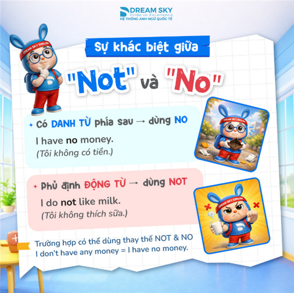 Sự khác biệt giữa NOT và NO trong tiếng Anh – Cách dùng chuẩn, dễ hiểu cho trẻ 