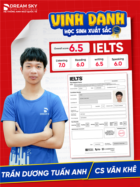 Chúc Mừng Trần Dương Tuấn Anh Tăng 1.0 Ielts Sau 10 Buổi Học 1 kèm 1