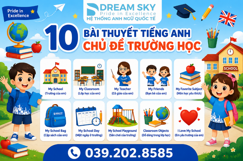 10 bài thuyết Tiếng Anh chủ đề trường học dành cho bé