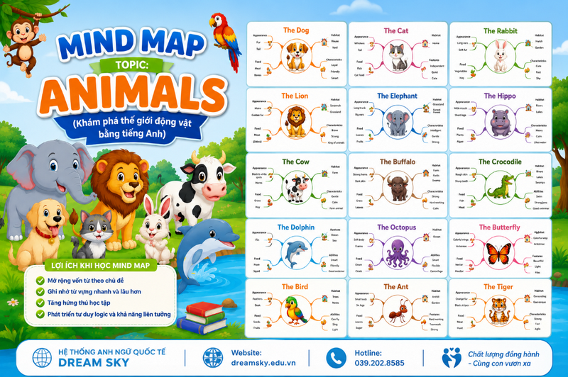 Mind map topic: Animals (Khám phá thế giới động vật bằng tiếng Anh)