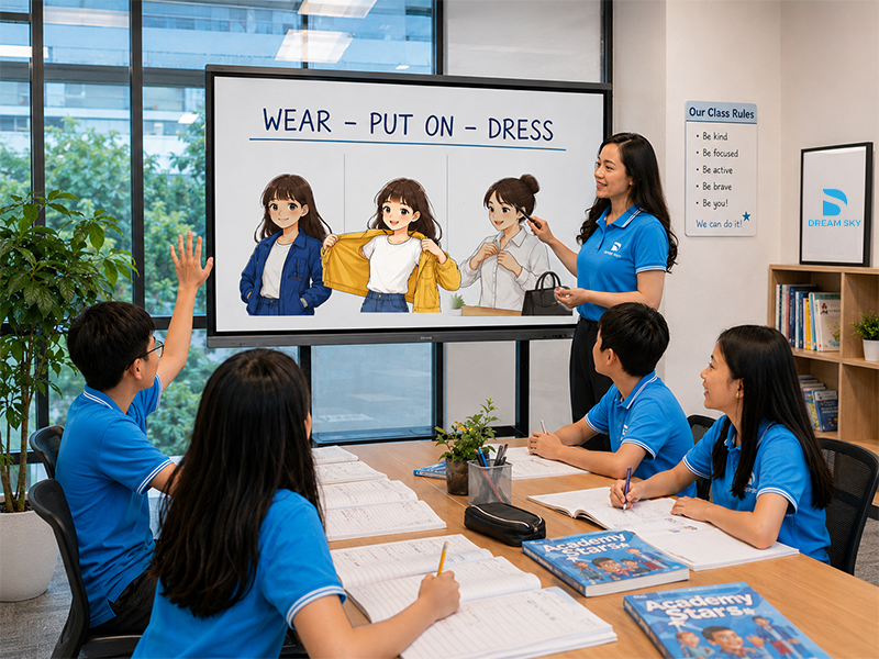 Phân biệt Wear, Put On và Dress: Cách dùng chi tiết kèm ví dụ 
