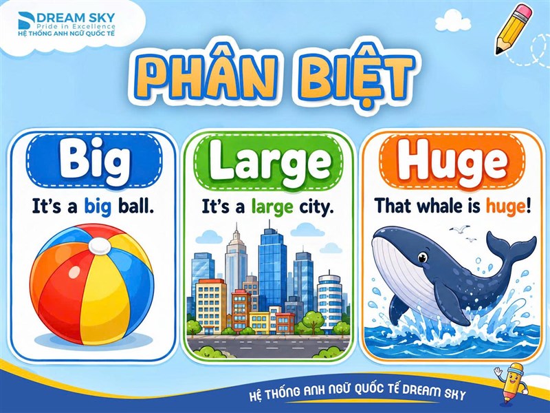 Phân biệt Big, Large và Huge: Cách dùng chuẩn trong tiếng Anh 