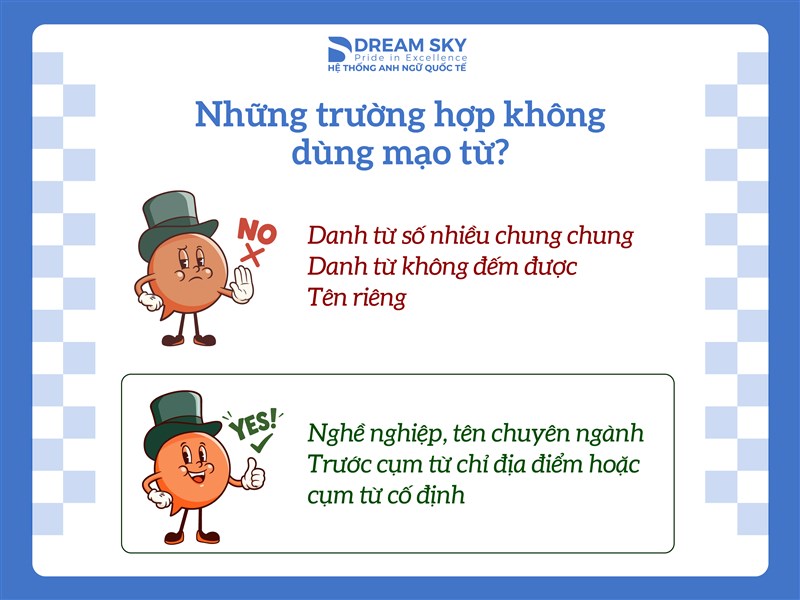 Những trường hợp không sử dụng mạo từ a/an/the trong tiếng Anh 