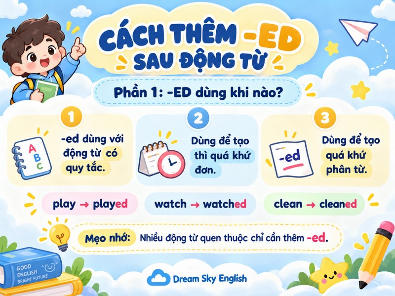 Cách thêm -ed sau động từ: Quy tắc và cách dùng dễ nhớ
