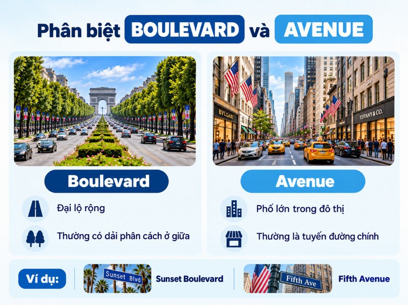 Phân biệt BOULEVARD và AVENUE khác nhau như thế nào?