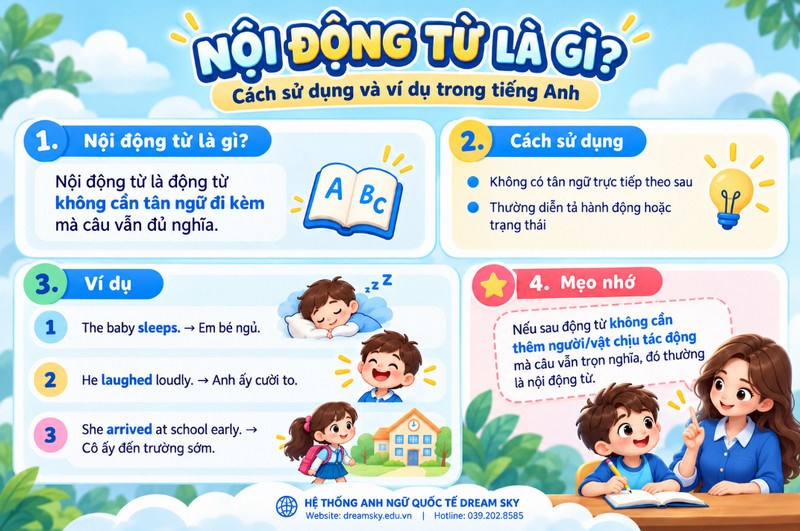 Nội động từ là gì? Cách sử dụng và ví dụ trong tiếng Anh 