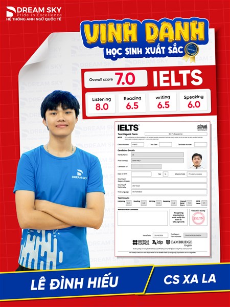 VINH DANH HỌC SINH LÊ ĐÌNH HIẾU ĐẠT IELTS 7.0